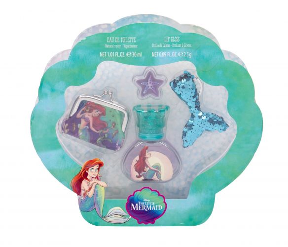 Disney Princess The Little Mermaid, rinkinys tualetinis vanduo vaikams, (EDT 30 ml + Lip Shine 2,5 g + piniginė + raktų pakabukas)