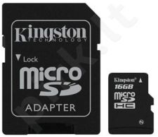 Atminties kortelė Kingston microSDHC 16GB CL4 + Adapteris