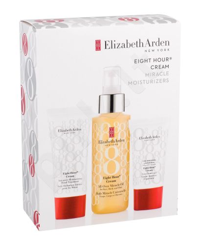 Elizabeth Arden All-Over Miracle Oil, Eight Hour Cream, rinkinys kūno aliejus moterims, (Moisturizing Oil 100 ml + Daily Facial Care 15 ml + rankų kremas 30 ml)