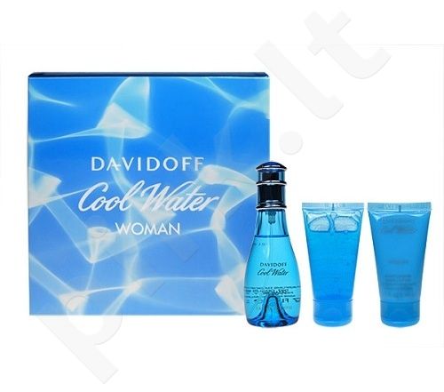 Davidoff Cool Water rinkinys moterims, (EDT 50ml + 50ml kūno losjonas + 50ml dušo želė)