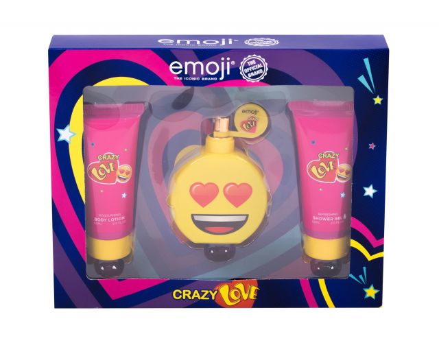Emoji Crazy Love, rinkinys kvapusis vanduo vaikams, (EDP 50 ml + dušo želė 60 ml + kūno losjonas 60 ml)