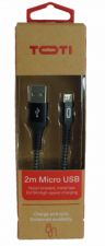 TOTI USB to Micro USB 2M Cable (mesh braid with metal tips) (Black)