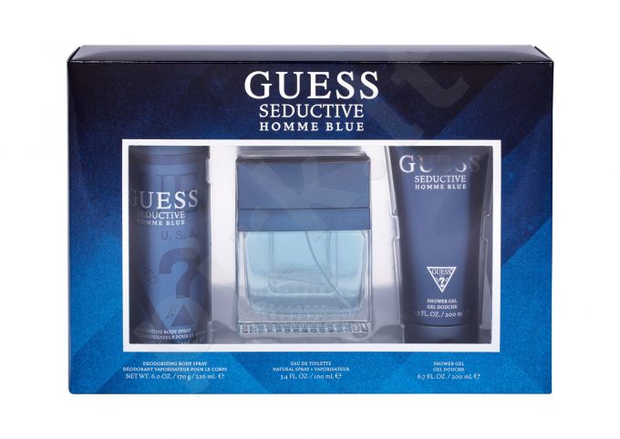 GUESS Homme Blue, Seductive, rinkinys tualetinis vanduo vyrams, (EDT 100 ml + dušo želė 200 ml + dezodorantas 226 ml)