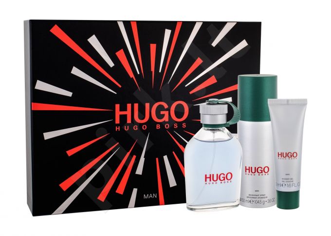 HUGO BOSS Hugo Man, rinkinys tualetinis vanduo vyrams, (EDT 125 ml + dezodorantas 150 ml + dušo želė 50 ml)