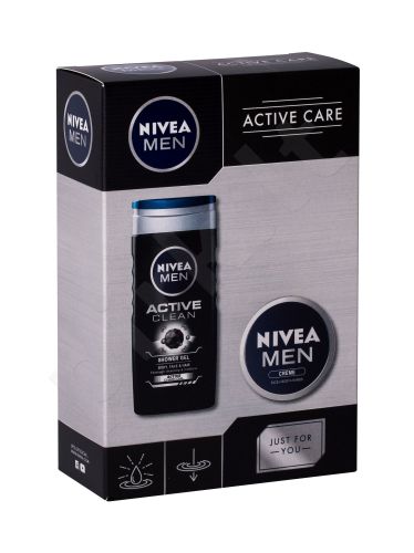 Nivea Men Active Clean, rinkinys dušo želė vyrams, (dušo želė 250 ml + Men Creme 75 ml)